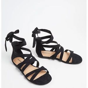 NEW BLACK FAUX SUEDE ANKLE WRAP GLADIATOR SANDAL 7